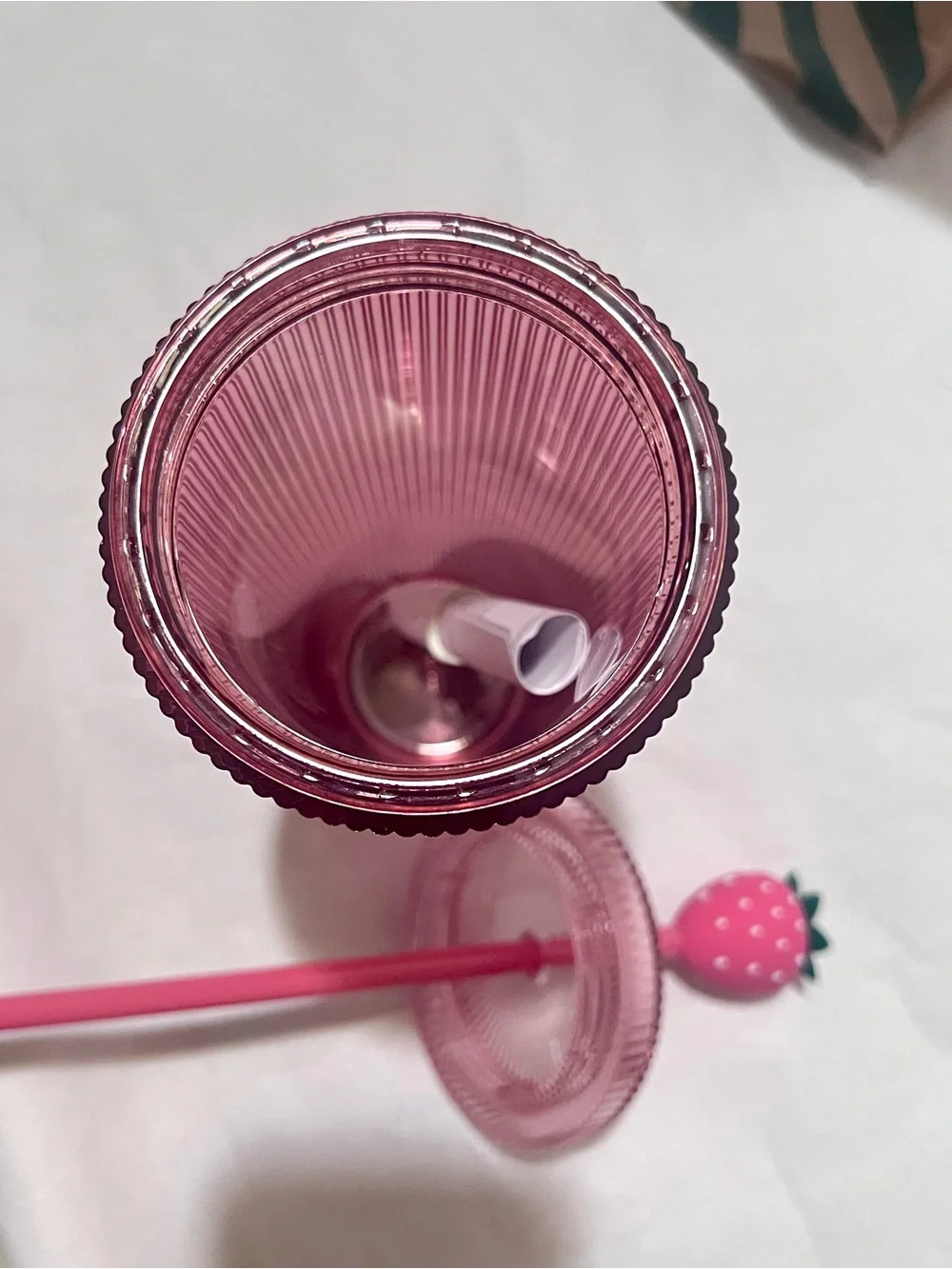 Starbucks Pink Tumbler Cold Cup with Strawberry Topper & Reusable Straw 24oz